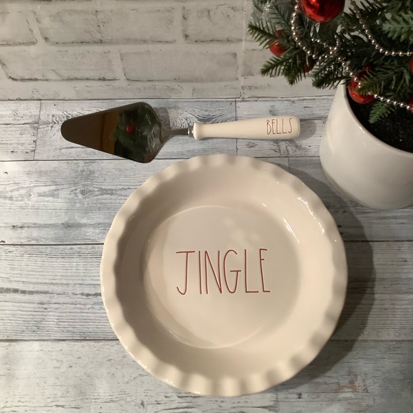 Rae Dunn Ceramic Jingle Pie Plate & Bells Server - Picture 2 of 6